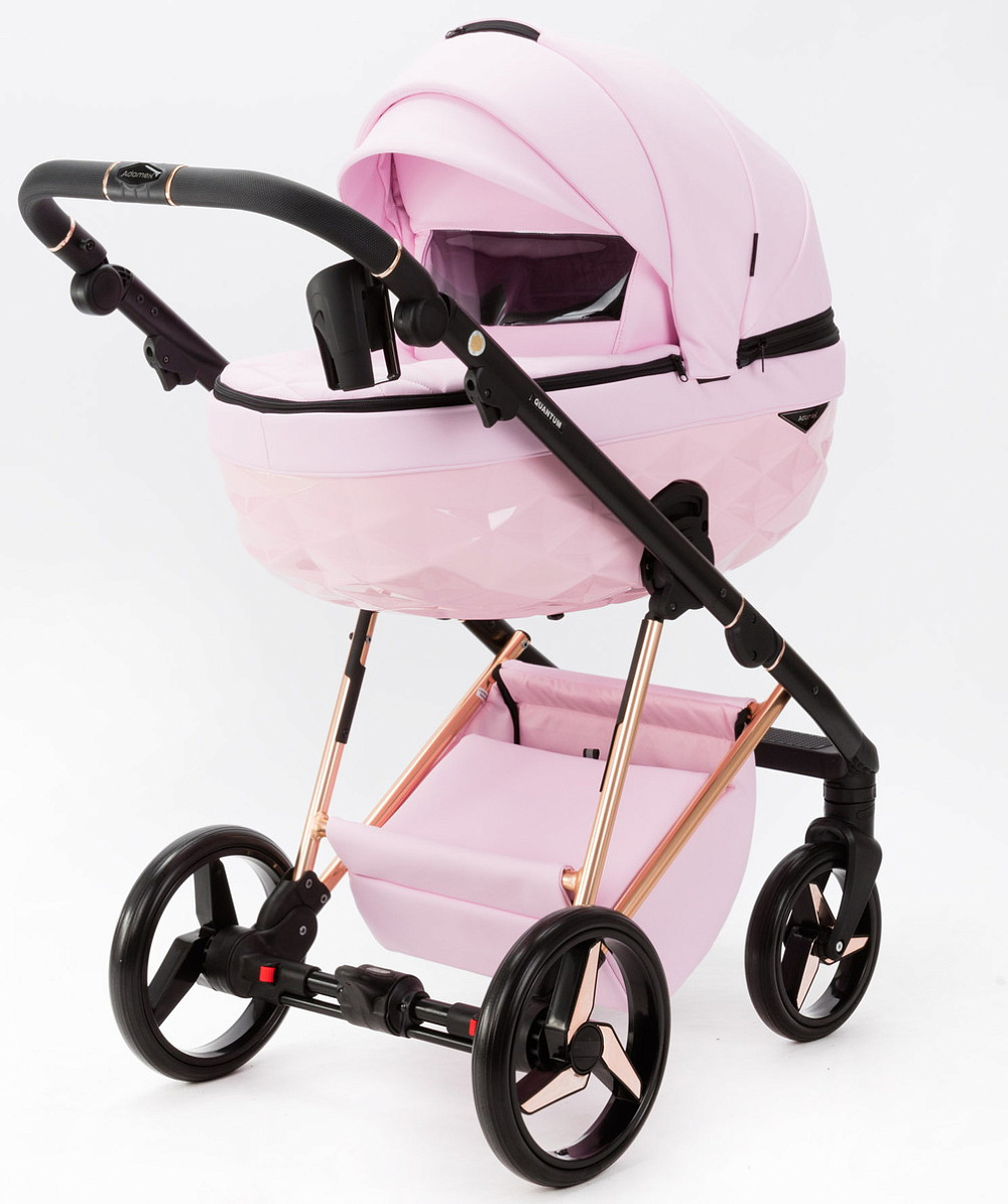 Детская коляска Adamex Quantum Superstar Deluxe 3 в 1 Q-STAR136-K (РОЗОВ.ЗЕФИР КОЖА+РОЗОВ.ДНО+РОЗОВ.ЗОЛОТО РАМА)