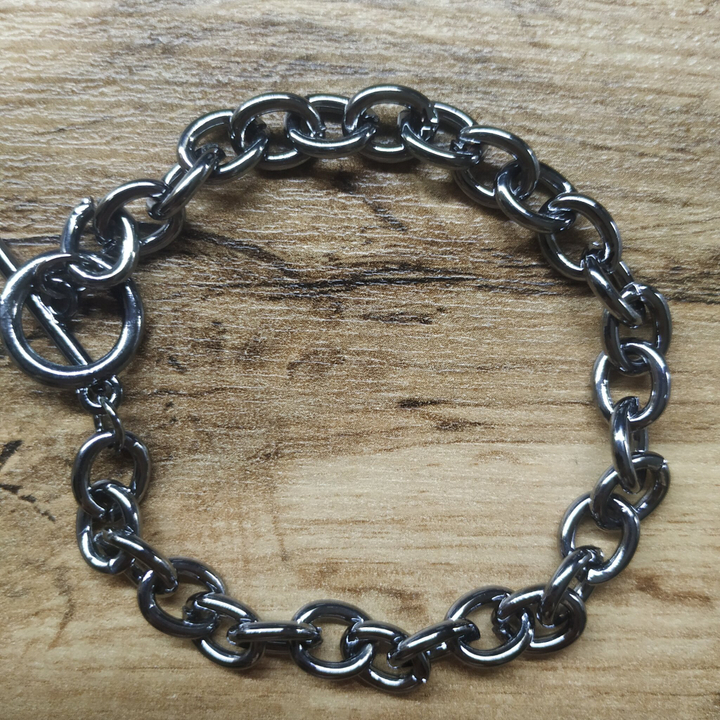 Браслет-тоггл "Цепи" плетение якорное овал 10 мм металл графитовый