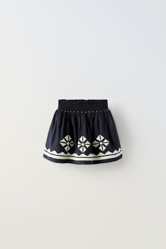 ZARA ЮБКА С ВЫШИВКОЙ, СИНИЙ
