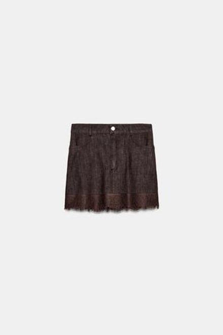 ZARA КОМБИНИРОВАННАЯ ЮБКА-ШОРТЫ С КРУЖЕВОМ, КОРИЧНЕВЫЙ