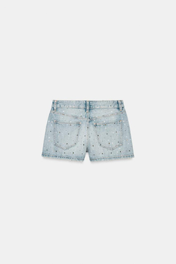 ZARA ДЖИНСОВЫЕ ШОРТЫ TRF СО СРЕДНЕЙ ПОСАДКОЙ И ДЕКОРОМ, ГОЛУБОЙ