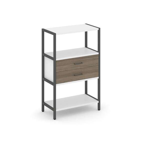 Shelf System Односекционный стеллаж трехярусный с ящиками SN.STM-312 Белый/Вяз Благородный/Металл Ан