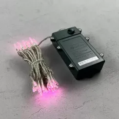 Светодиодная гирлянда 10 м., 3 батарейки типа D 4.5V, 100 LED ламп светло розового цвета, таймер, прозрачный провод, LTC (EST100-4W10-8BP)
