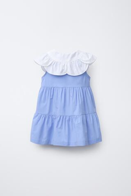 ZARA ЯРУСНОЕ ПЛАТЬЕ ИЗ ПОПЛИНА, СИНИЙ