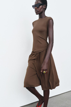 ZARA АСИММЕТРИЧНАЯ ФУТБОЛКА БЕЗ РУКАВОВ, КОРИЧНЕВЫЙ