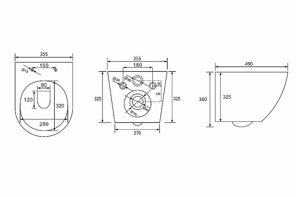 Унитаз подвесной Abber Bequem AC1100T-AC0105-AC0120 белый, безободковый, с инсталляцией, с крышкой микролифт, слив-торнадо, с кнопкой хром