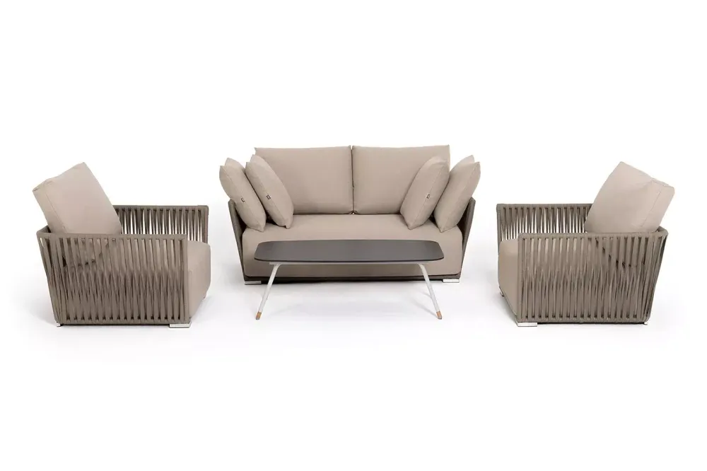 "Форли" лаунж-зона 4-местная плетеная из роупа (веревки), каркас алюминиевый светло-серый, роуп серо-коричневый