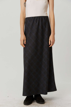 Юбка макси в темно-серую клетку из шерсти