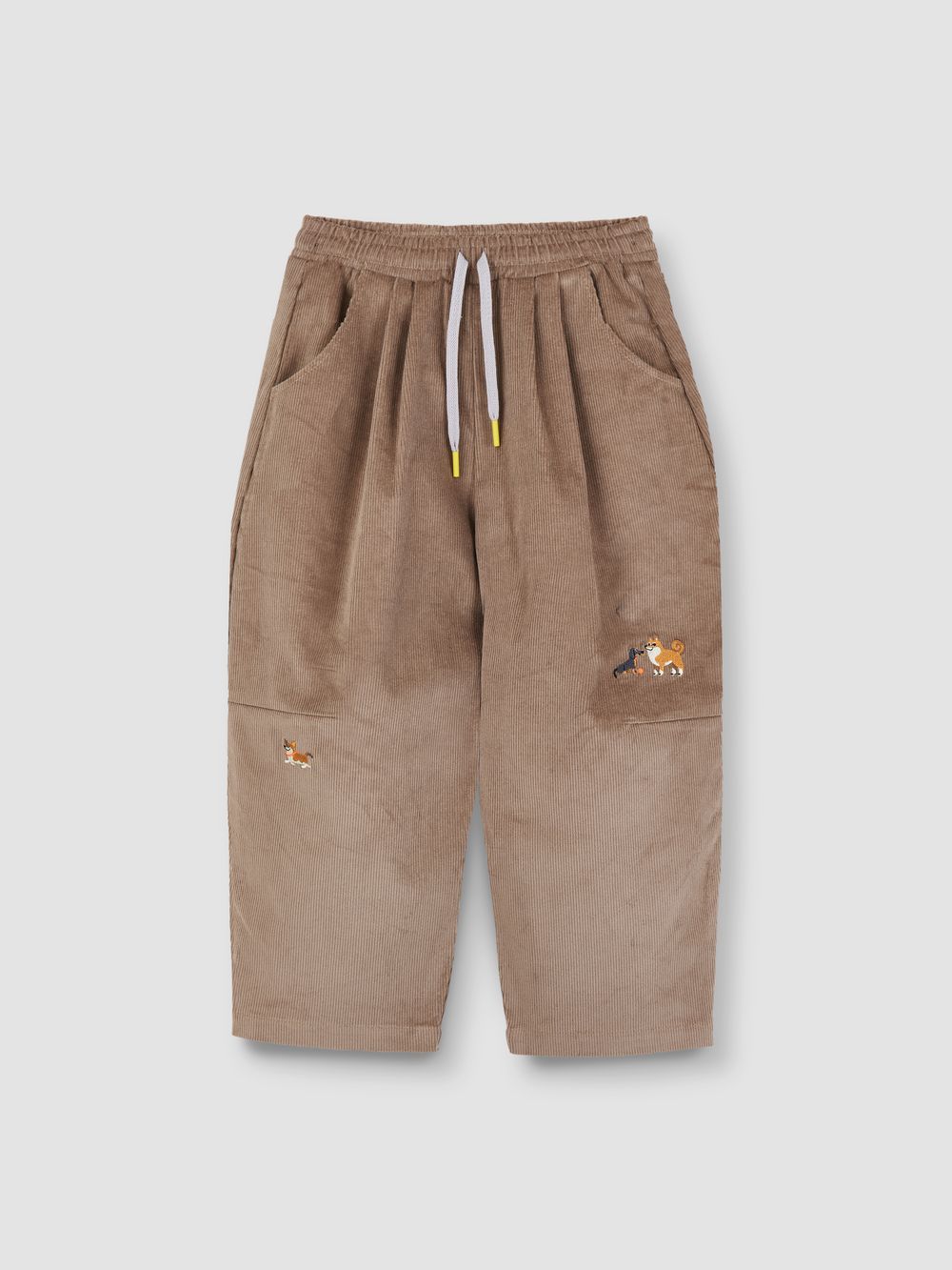 Широкие брюки капучино с вышивкой СОБАЧКИ