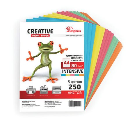 Бумага цветная mix 5цв, 250л, А4, 80г/м2, Крис Intensive