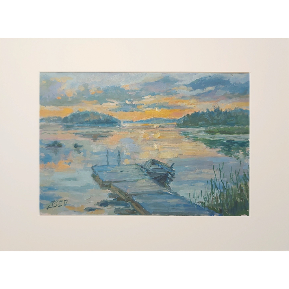 Постер с паспарту 30х40 см Репродукция с авторской картины маслом "Финляндия. Светает"