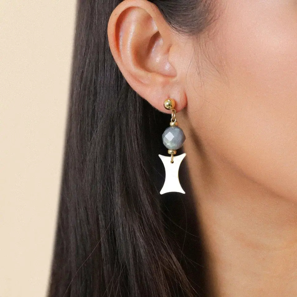 Серьги Nature Bijoux, Eclipse, с лабрадоритом и перламутром, NB25.2-12-90254 (серый)