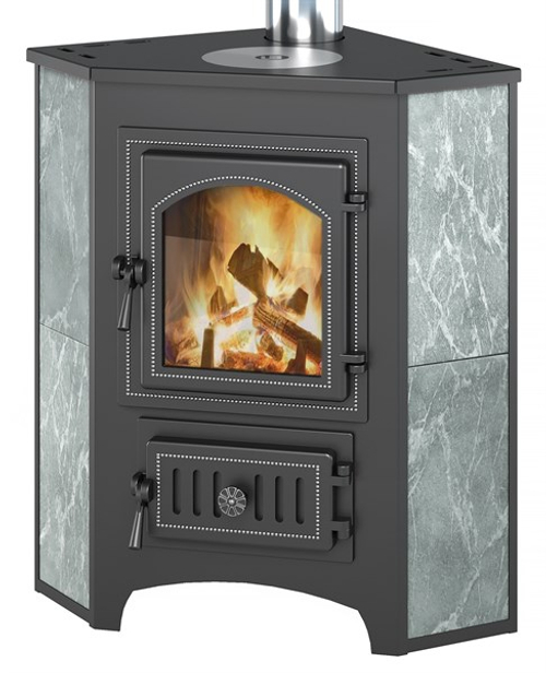 Печь-Камин ВЕЗУВИЙ ПК-01 (220) угловой талькохлорит с конфоркой 9 кВт (150 м3) Ø 115мм