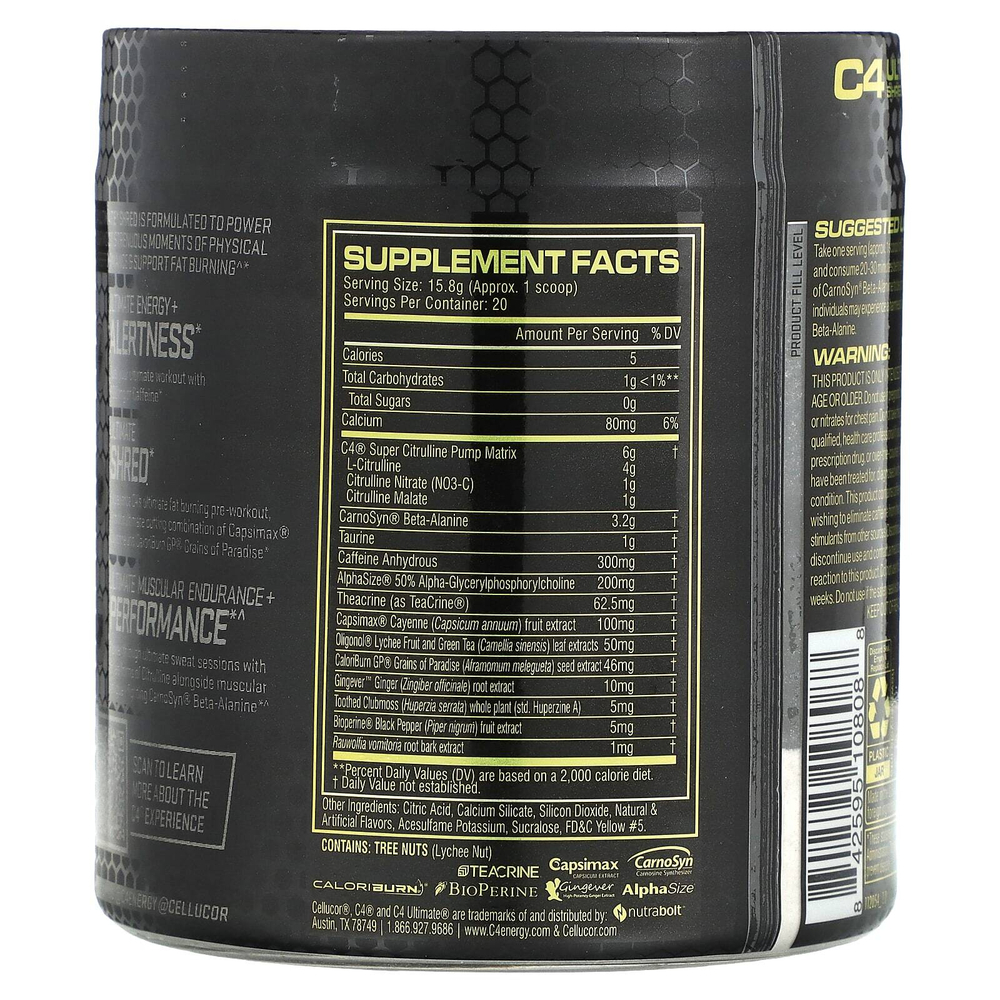 C4 / Cellucor, C4 Ultimate Shred, формула для нарезки и перед тренировкой, итальянский лед с лимоном, 350 г (12,3 унции)