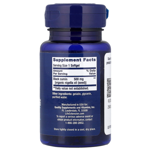 Life Extension, масло чёрного тмина, 60 капсул (500 мг в 1 капсуле)