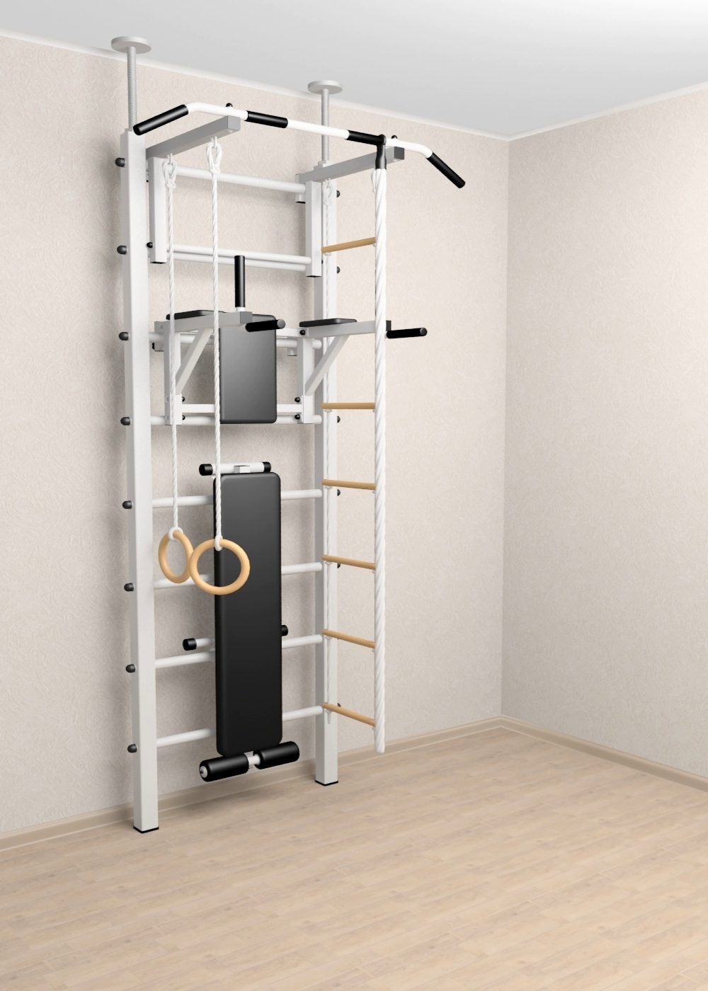 Шведская стенка Sv Sport враспор (Турник стандарт/Брусья/Скамья/Канат/Кольца/Лестница)