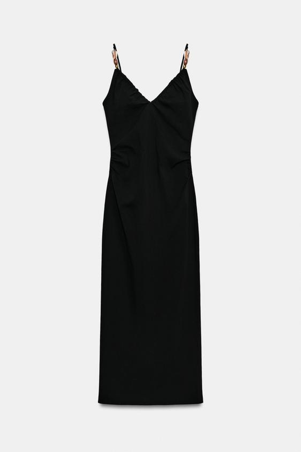 ZARA ПЛАТЬЕ МИДИ С БУСИНАМИ, ЧЕРНЫЙ