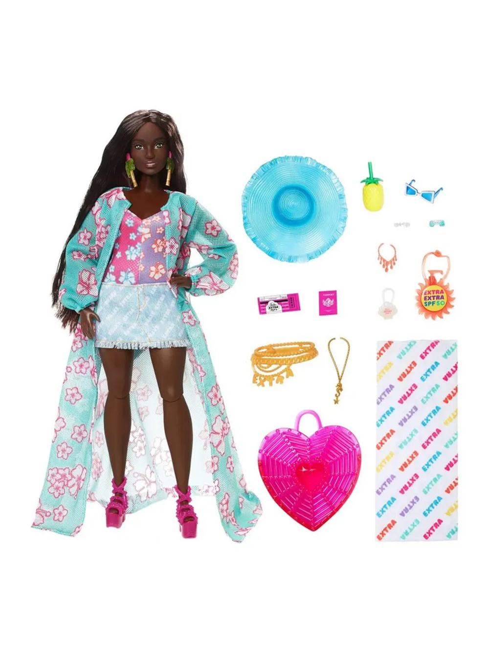 Кукла барби Extra Fly HPB14 темнокожая в пляжной одежде