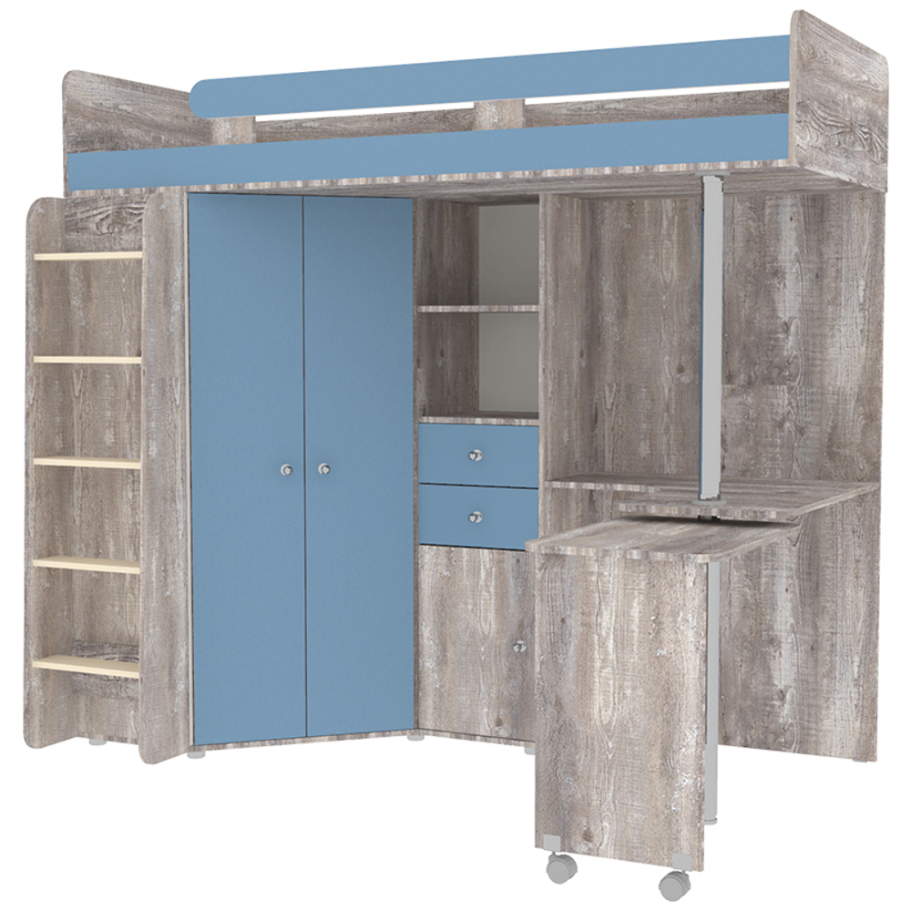 Кровать-чердак КарИВи М85 Бетон Светло-синий, голубой