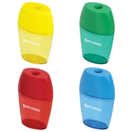 Точилка пластиковая Brauberg Diamond 1 отверстие, с контейнером, ассорти