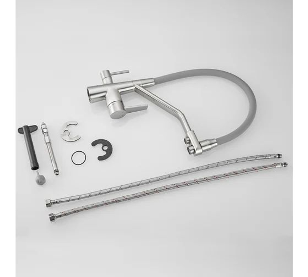 Смеситель для кухни с гибким изливом, с подключением фильтра, сатин, Rose R558L