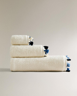 Zara Home - Банное полотенце с бахромой, синий, 30х50 см