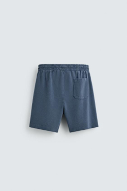 ZARA ШОРТЫ ИЗ ХЛОПКОВОГО ПИКЕ REGULAR FIT С ЭФФЕКТОМ ПОТЕРТОСТИ, СИНИЙ