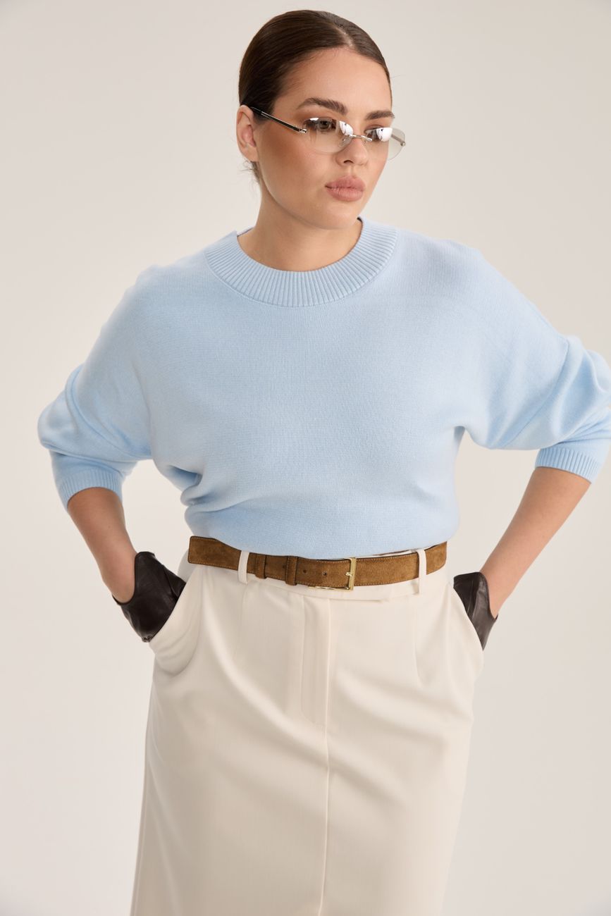 Джемпер вязаный с круглым вырезом, голубой