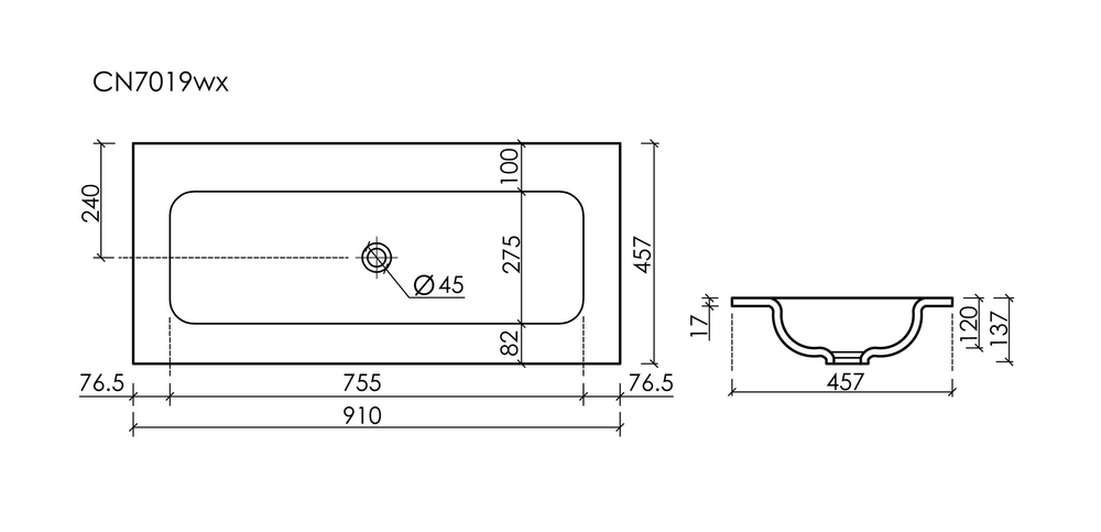 Раковина накладная мебельная CERAMICANOVA Grace прямоугольная 910x457x137 без отверстия под смеситель цвет белый CN7019Wx