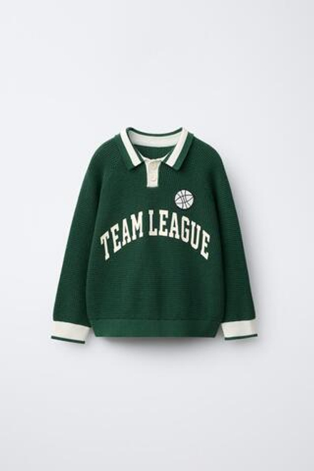 ZARA ПОЛО ВАФЕЛЬНОЙ ВЯЗКИ, МЯГКИЙ ЗЕЛЕНЫЙ