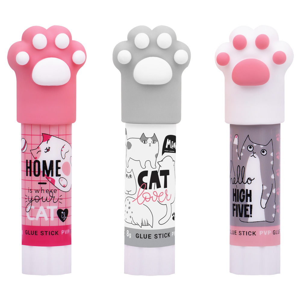 Клей-карандаш MESHU с топпером "Paw", 8г, дисплей бокс, ПВП, ассорти