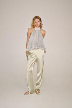 ZARA БРЮКИ ПРЯМОГО КРОЯ ИЗ СМЕСОВОГО ЛЬНА — ZW COLLECTION, КАМЕННО-СЕРЫЙ