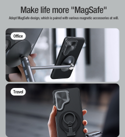 Чехол от Nillkin на Samsung Galaxy S24 с металлической откидной крышкой и поддержкой магнитной беспроводной зарядки MagSafe, серия CamShield Prop Magnetic Case