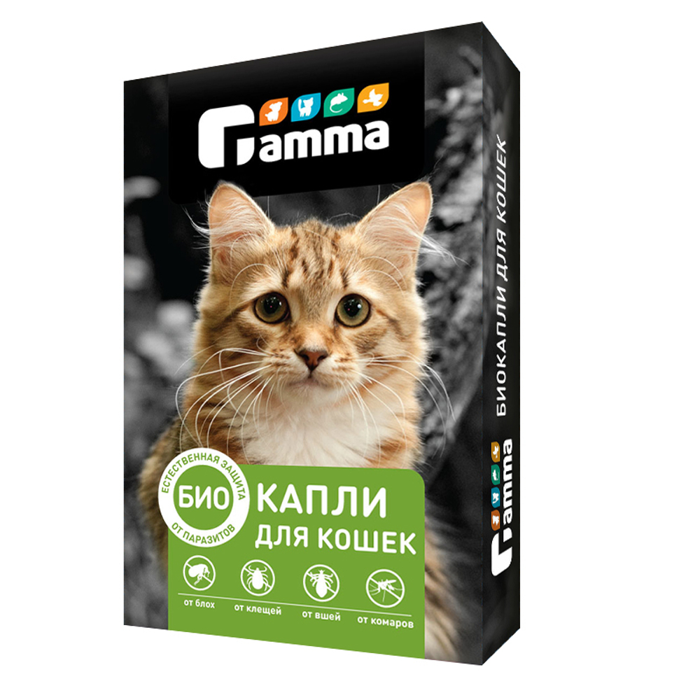 БИОКАПЛИ для кошек от внешних паразитов, 1 пипетка по 1мл., Gamma