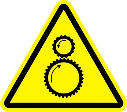 Знак "Осторожно, возможно затягивание между вращающимися элементами"