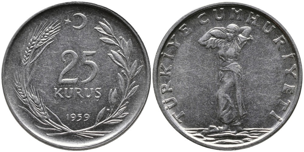 Турция 25 курушей, 1959 XF