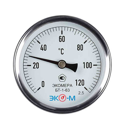 Термометр 63х1/2'' 120С БТ-1-63 шток 40мм (осевое подкл.,корпус алюминий) ЭКОМЕРА