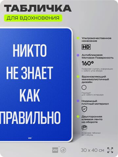 Табличка мотивационная большая "Никто не знает как правильно", аффирмация, для интерьера, 30х40 см, пластиковая, Айдентика Технолоджи