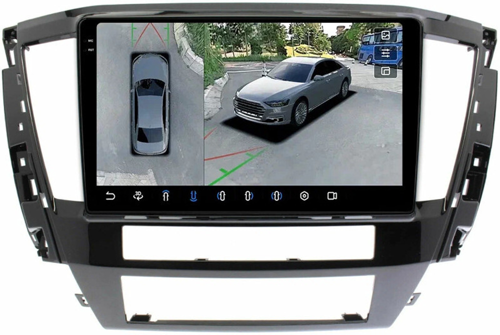 Магнитола Mitsubishi Pajero Sport 3 2020-2024, Montero Sport (прямоугольный климат) - FarCar BX3118M-360 монитор 10.36" 2K QLED на Android 13, 6Гб+128Гб, CarPlay, 4G SIM-слот, 4 камеры в комплекте