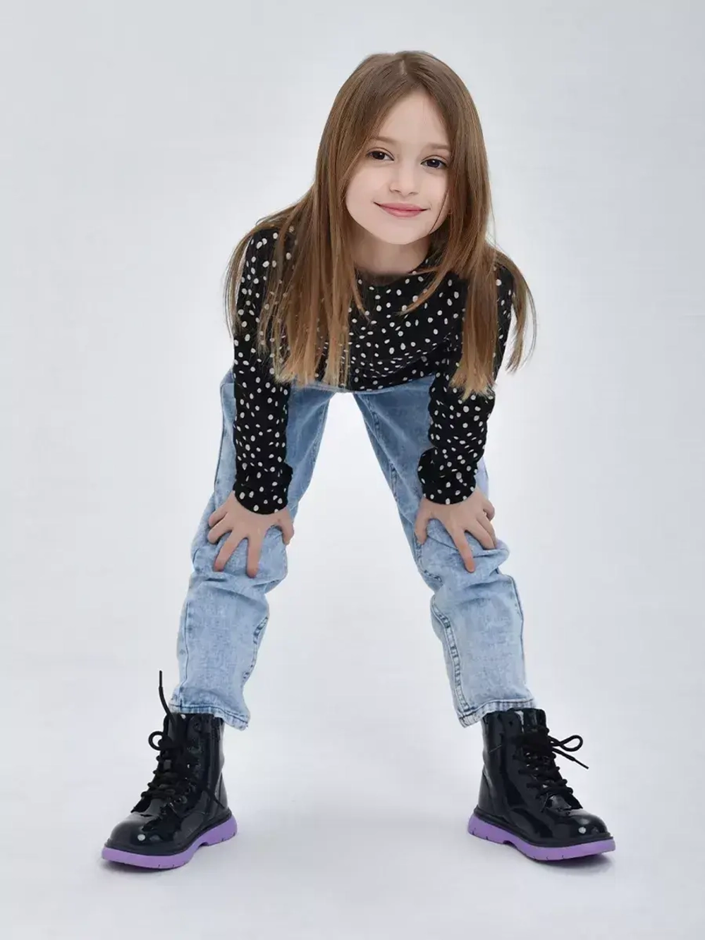 Лонгслив базовый для девочки в горошек