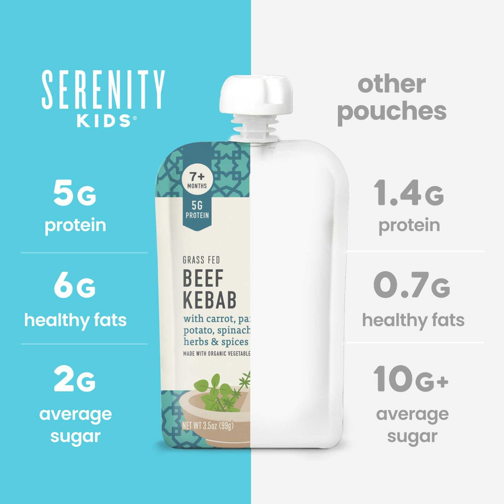 Serenity Kids, кабаб из говядины травяного откорма с морковью, пастернаком, картофелем, шпинатом, травами и специями, для детей от 7 месяцев, 99 г (3,5 унции)