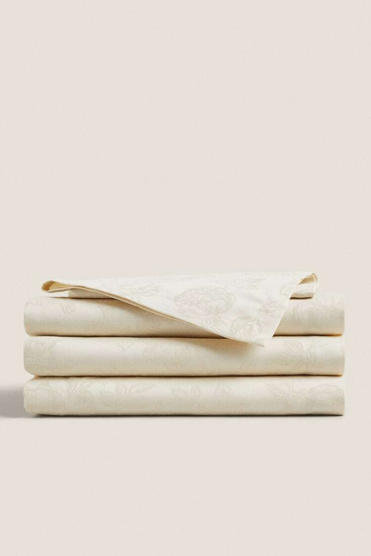 ZARA HOME ЖАККАРДОВАЯ СКАТЕРТЬ С ЦВЕТОЧНЫМ РИСУНКОМ, СВЕТЛО-БЕЖЕВЫЙ