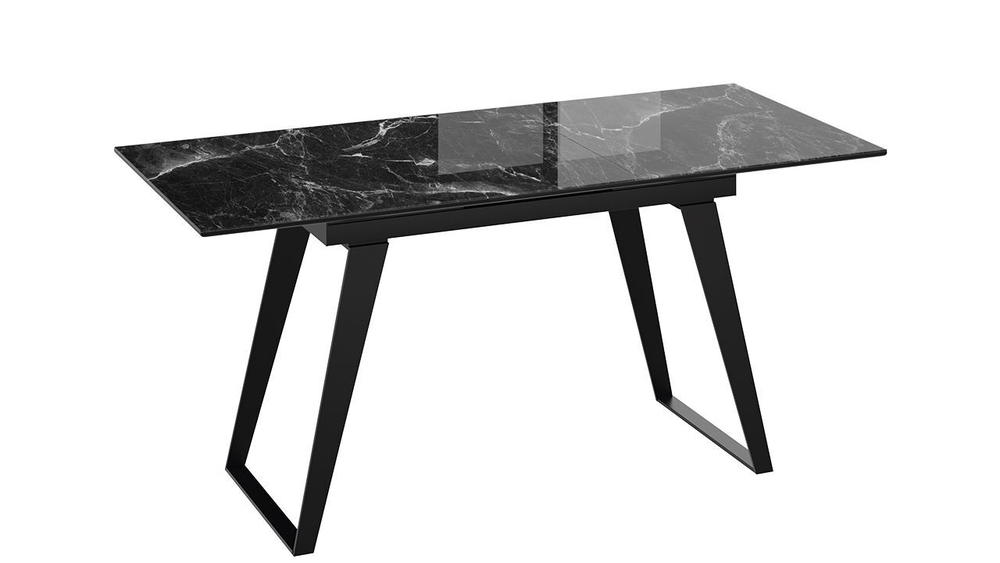 Стол кухонный обеденный раздвижной Черный муар/Стекло глянцевое черный мрамор 140(180)х80х77 см
