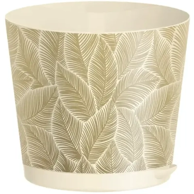 Горшок для цветов пластиковый 4л d-20см «Oregano» с прикорневым поливом с декором (светло-бежевый)