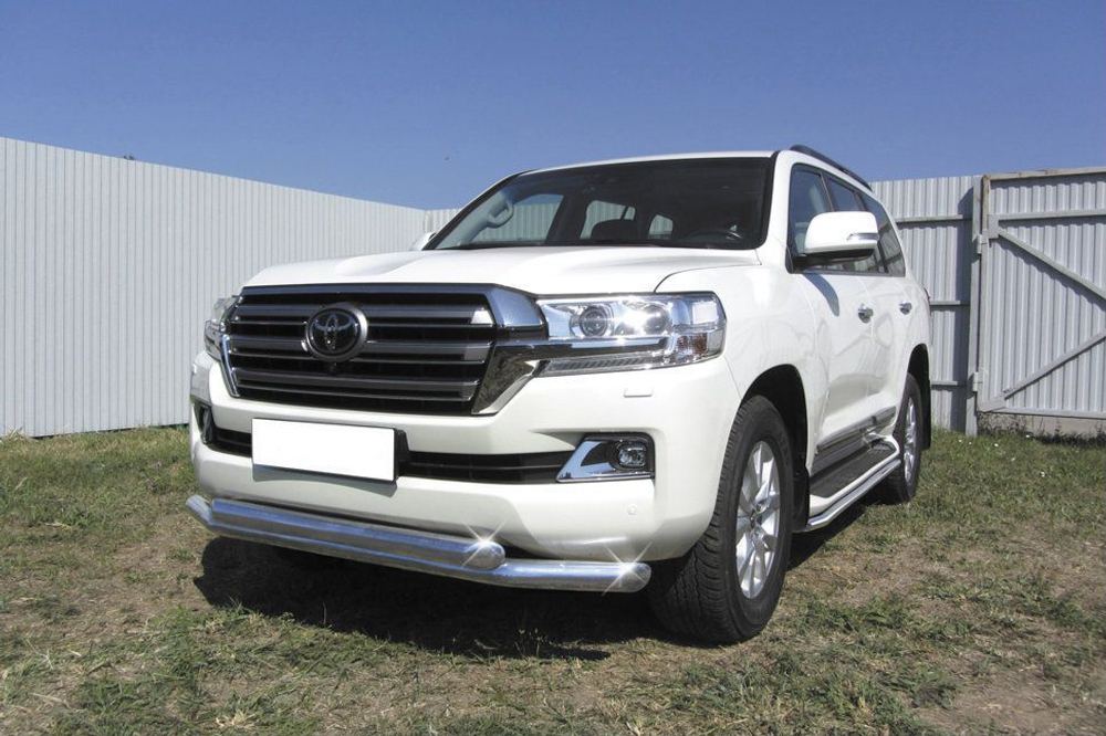 Защита переднего бампера (нержавейка) Toyota Land Cruiser 200 (2015-2021) d76+d76