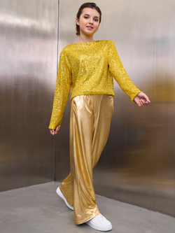 Костюм брючный праздничный с пайетками для девочки жёлтый