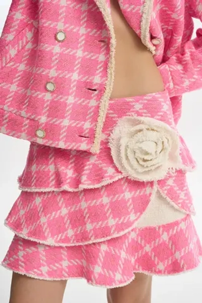 Ярусная мини-юбка из розового твида