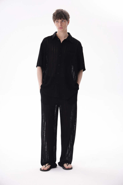 Рубашка мужская трикотаж макраме, молоко