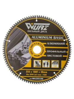 Диск пильный по алюминию 255х100Тх1.8/2.6х30мм WURZ WA255100