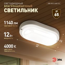 Светильник ЖКХ светодиодный ЭРА SPB-202-0-40K-012 IP65 12Вт 4000К 195x95 овал | Светильники для ЖКХ IP65